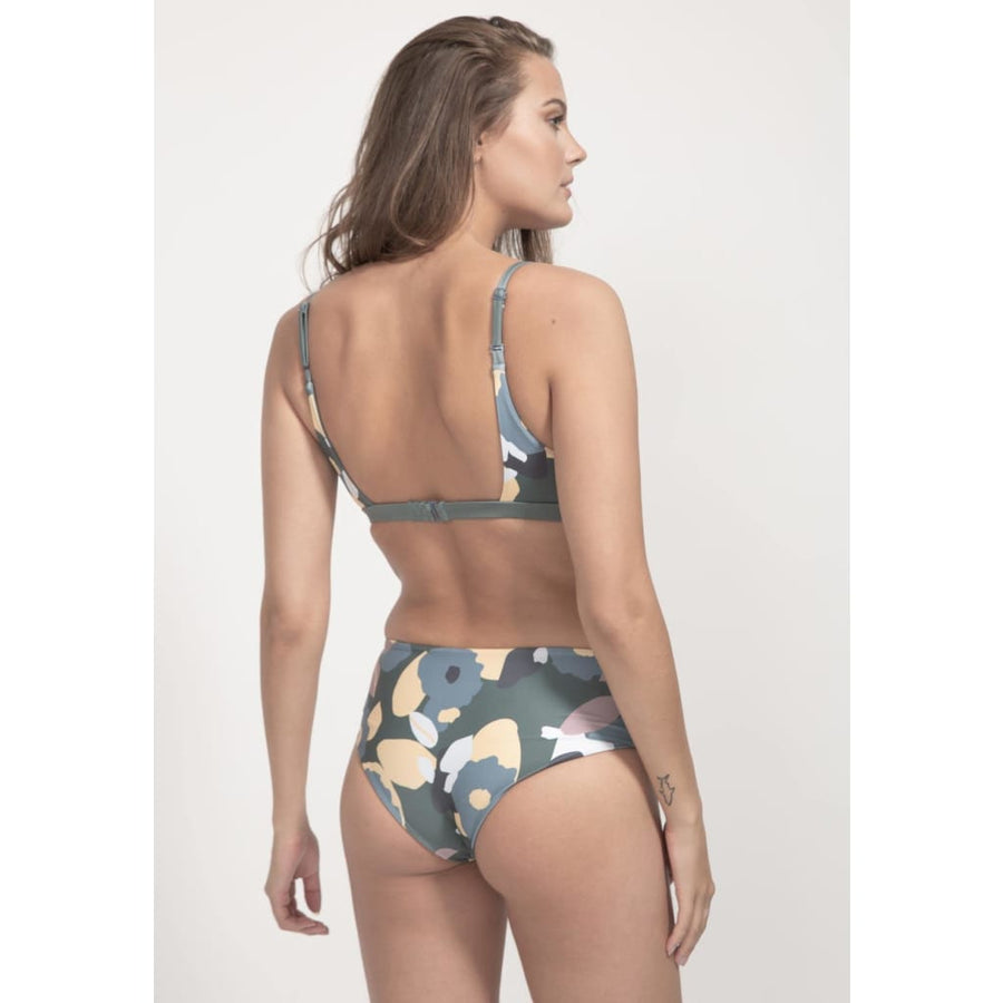 boochen sustainable surf bikini bottom Amami style in green flower print