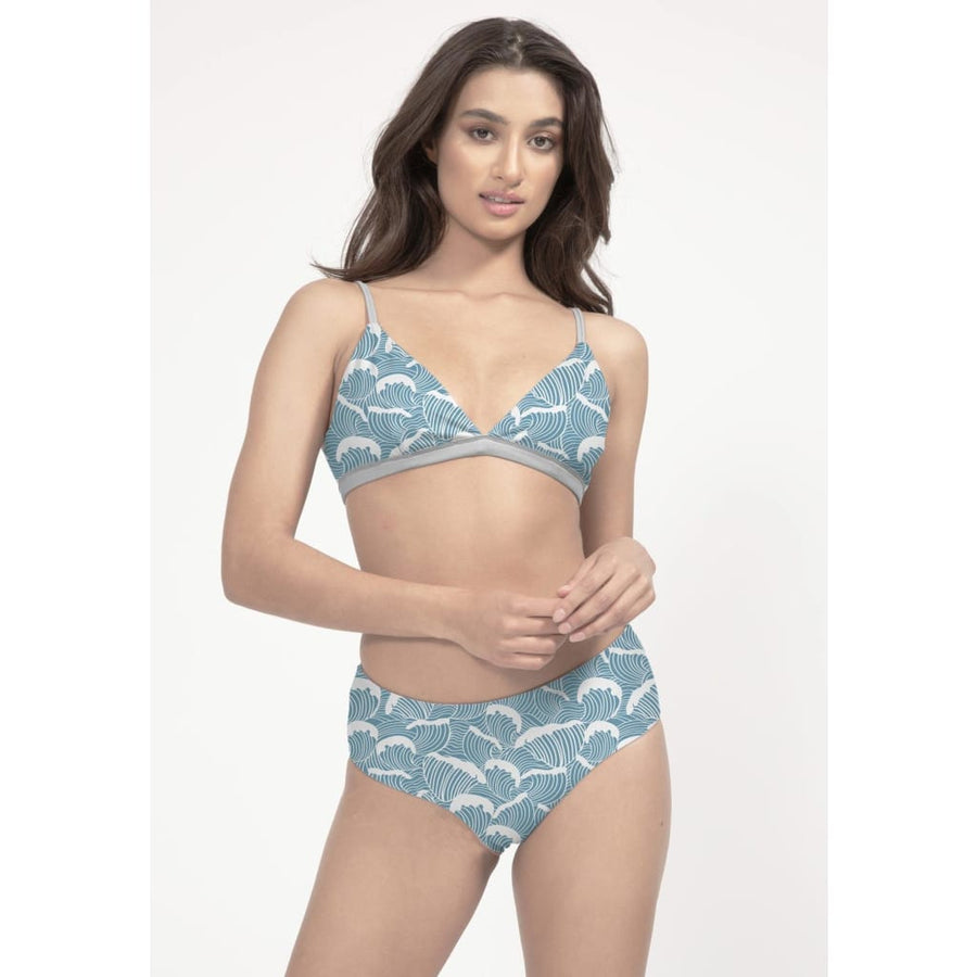 boochen sustainable surf bikini bottom Amami style in Ocean Waves print