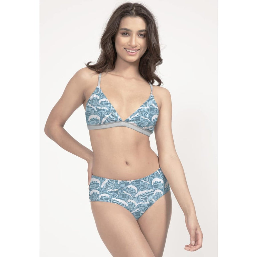 boochen sustainable surf bikini bottom Amami style in Ocean Waves print