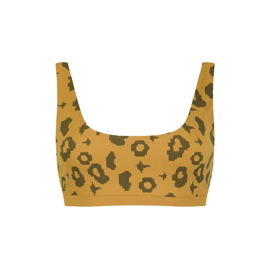 boochen sustainable bikini top caparica in yellow leopard Reversible bikini, surf bikini, eco-friendly swimwear, nachhaltige bademode, bikini oberteil