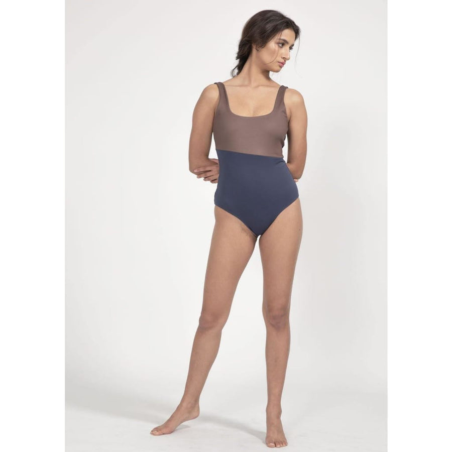 Langeoog Swimsuit Reversible in Midnight Blue/Mocha - boochen eco-conscious surfwear