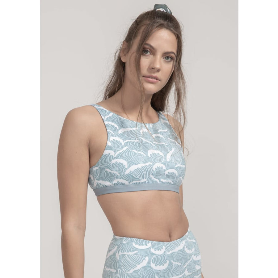 Sports bra Meco in Ocean Waves Print - boochen eco-conscious surfwear