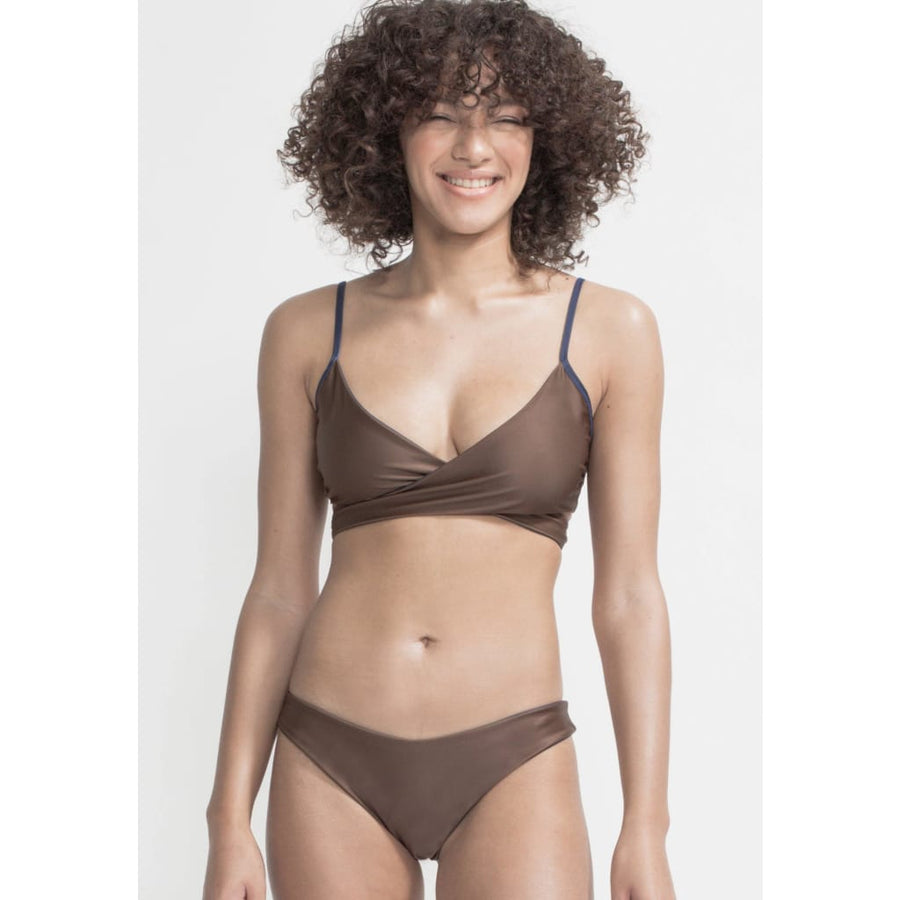 Arpoador Top Reversible in Dark Blue / Solid Brown - boochen eco-conscious surfwear