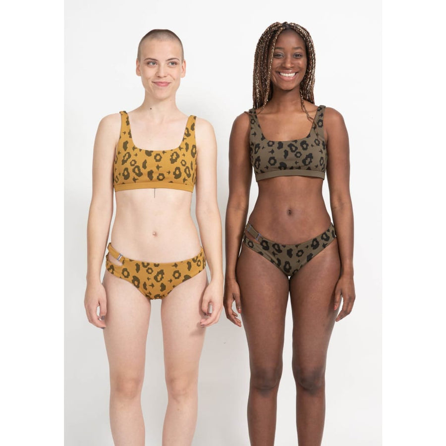 boochen sustainable bikini bottom caparica in yellow leopard Reversible bikini, surf bikini, eco-friendly swimwear, nachhaltige bademode, bikini unterteil