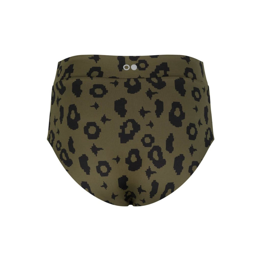 nachhaltige bikini bottom Diani green leopard moss, sustainable swimwear, reversible swimwear