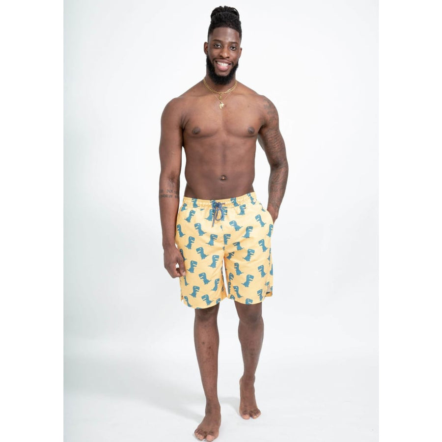 boochen eco man's boardshorts, sustainable boardshorts, beachshorts, nachhaltige badehose dino print