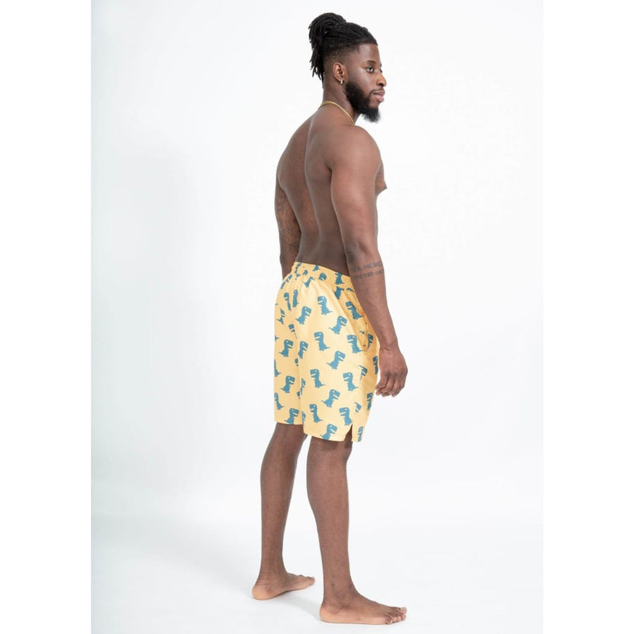 boochen eco man's boardshorts, sustainable boardshorts, beachshorts, nachhaltige badehose dino print