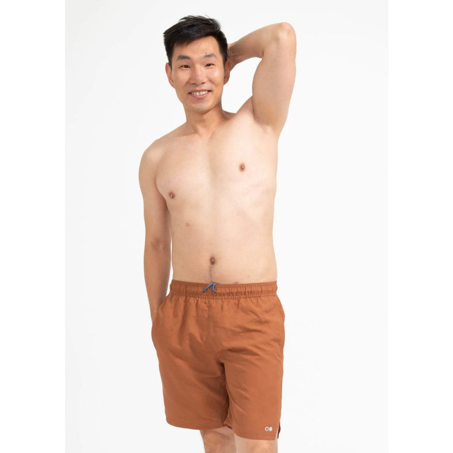 boochen eco man's boardshorts, sustainable boardshorts, beachshorts, nachhaltige badehose mountain brown