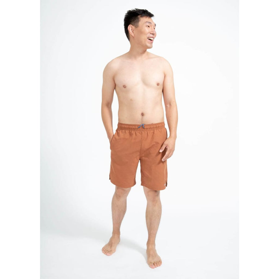 boochen eco man's boardshorts, sustainable boardshorts, beachshorts, nachhaltige badehose mountain brown