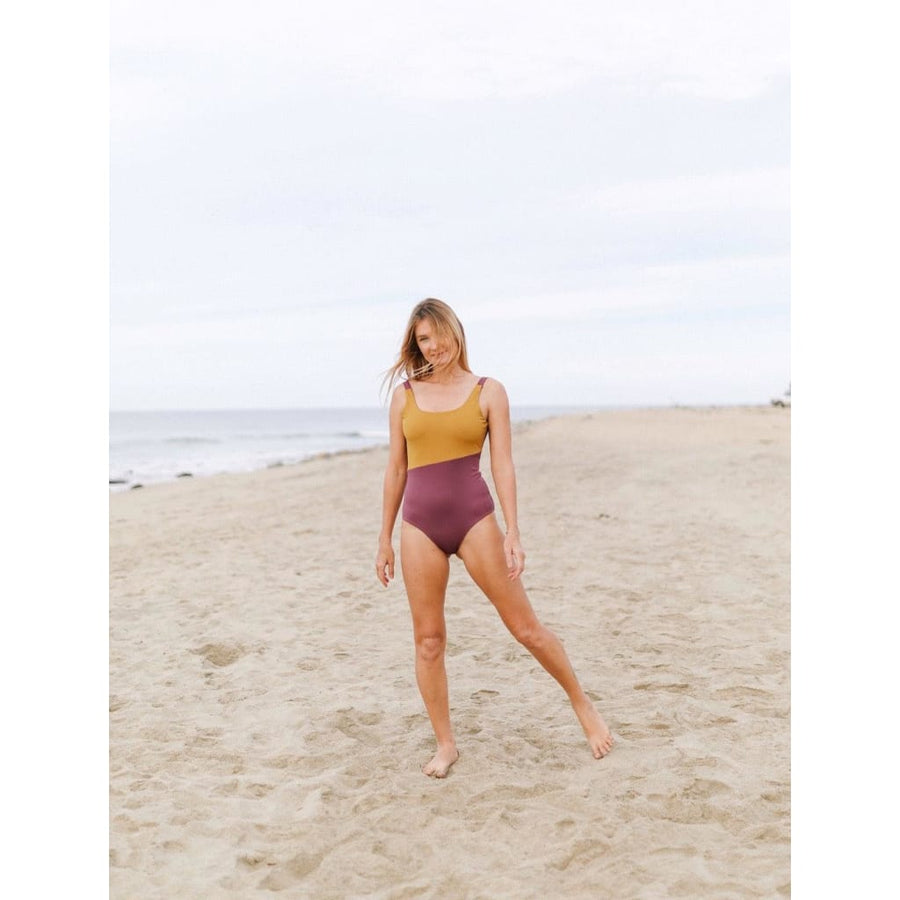 Langeoog Swimsuit Reversible in Lavender / Honey Mustard - 