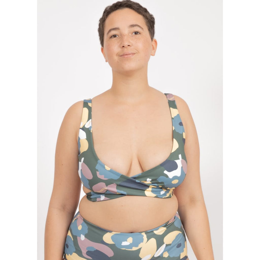 Noja Top in Green Wildflower / Daisy - bikini top