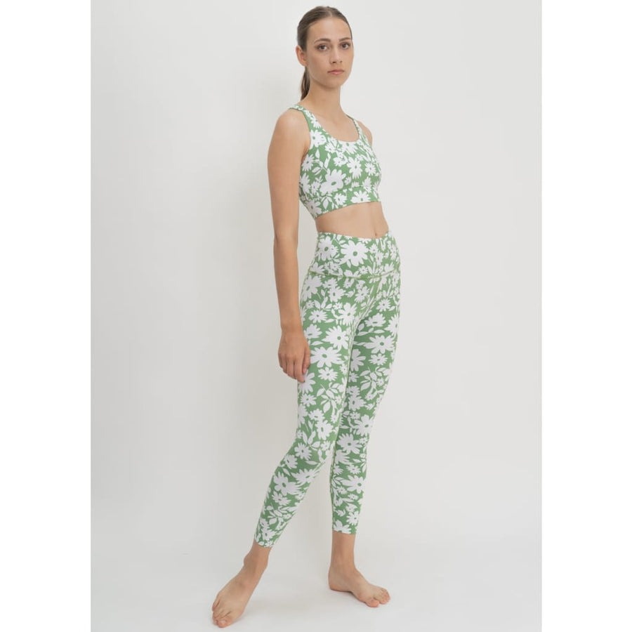 Surf & Yoga Leggings in Green Moonflower - Leggings