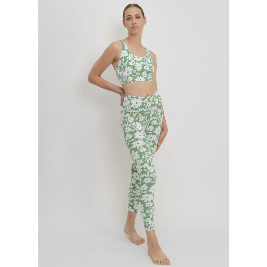 Surf & Yoga Leggings in Green Moonflower - Leggings