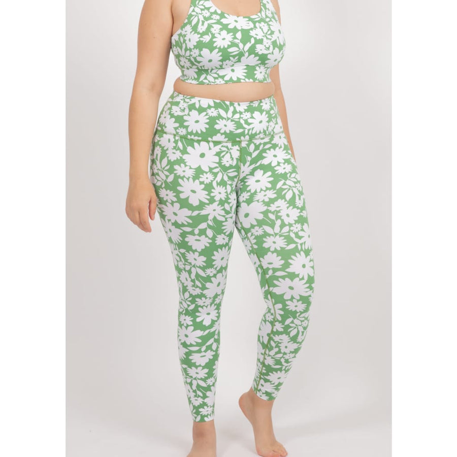 Surf & Yoga Leggings in Green Moonflower - Leggings